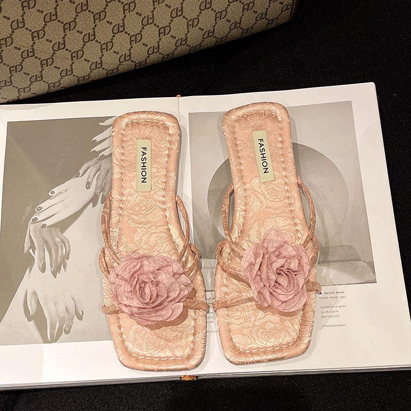 Fairy wind rose sweet one-word slippers female summer outer wear temperament with skirt open-toed flat-bottomed sandals shoes