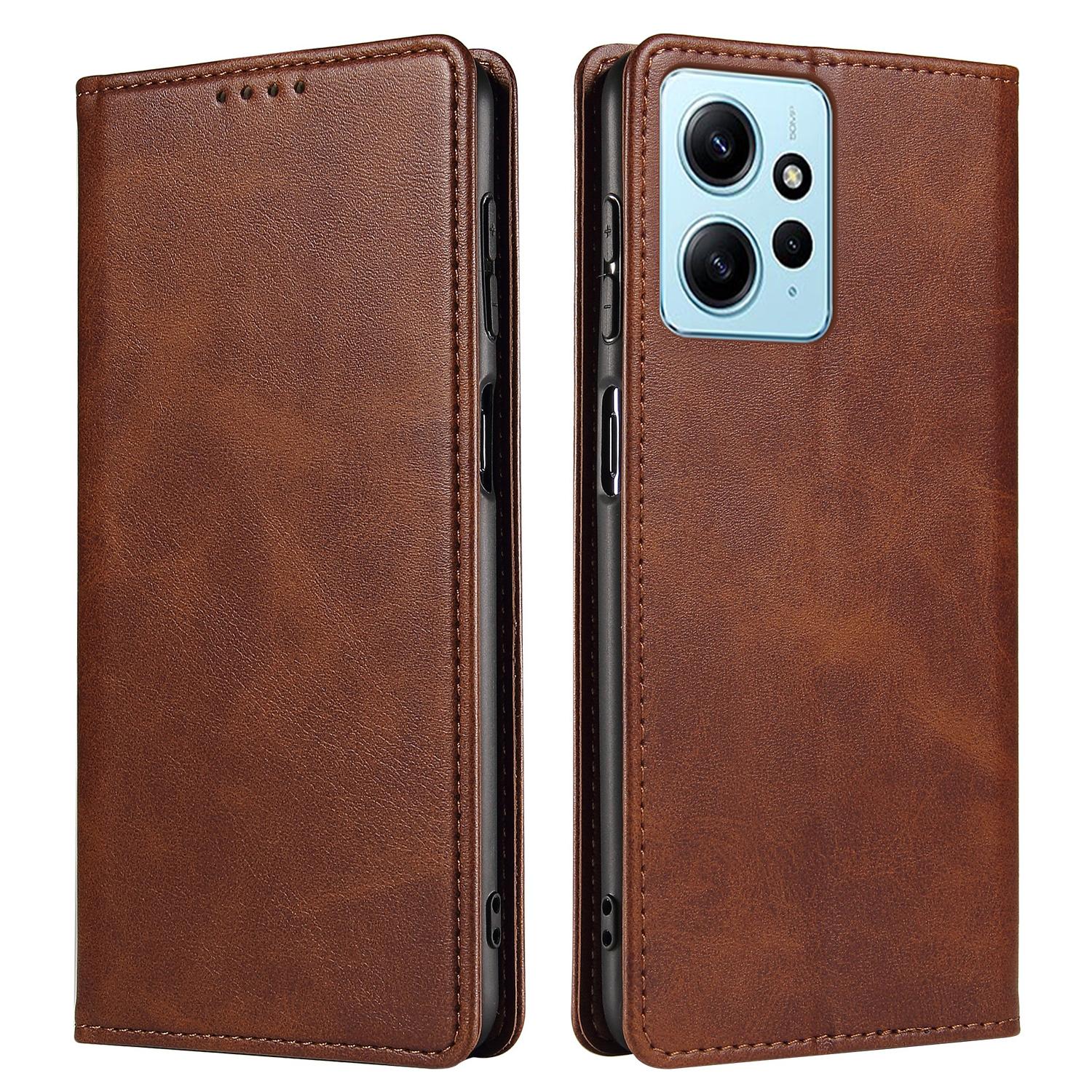 

For Xiaomi Redmi Note 12 4G PU Leather Wallet Case Calf Texture Stand Smartphone Cover Brown