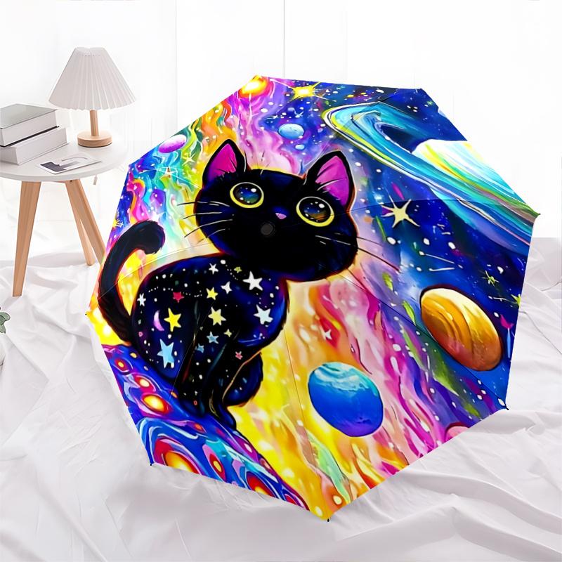 1pc Cosmic Cats Art Automatic Opening and Closing Umbrella - Suitable for Various Occasions, Outdoor Activities, Lightweight and Durable Automatic Fol