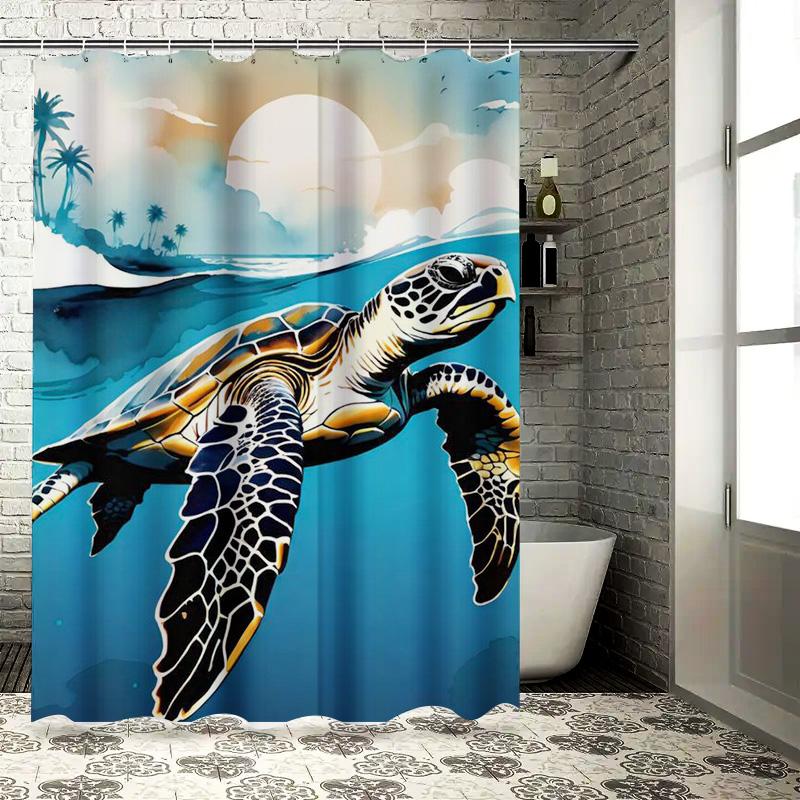 Ocean Turtle with Tropical Sunset Shower Curtain - Waterproof and Mildew-Resistant Bathroom Decor