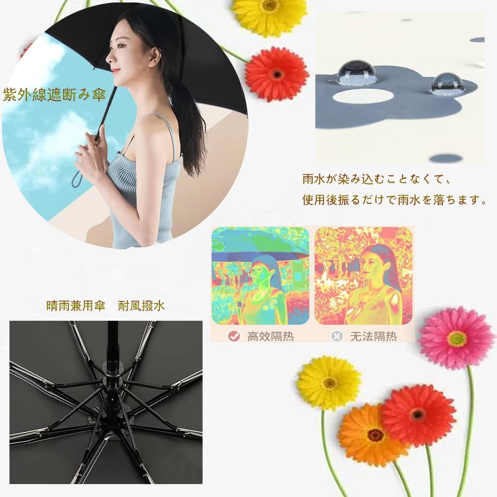 KEWJYUE Folding Automatic Opening and 8 Heat Rain Suitable for Sunny and Rainy Convenient to with Storage Pouch One Size Parasol, Lightweight,