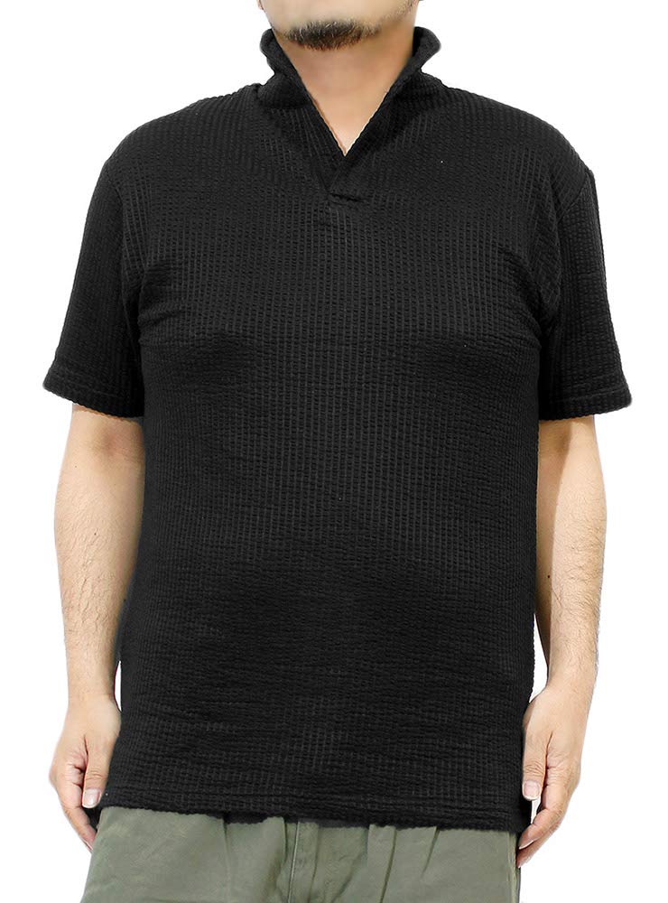 

Men s Plus Size Short Sleeve Seersucker Polo Shirt, Italian Collar, Skipper Top, Size 2L, Black