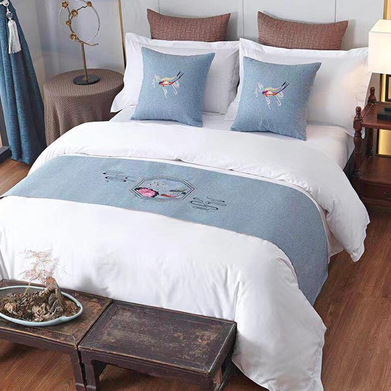 New Bed Tail Flag Decorative Cloth Home Textile Bedding Embroidered Long Strip Bed Cover Table Flag Universal in Multiple Colors