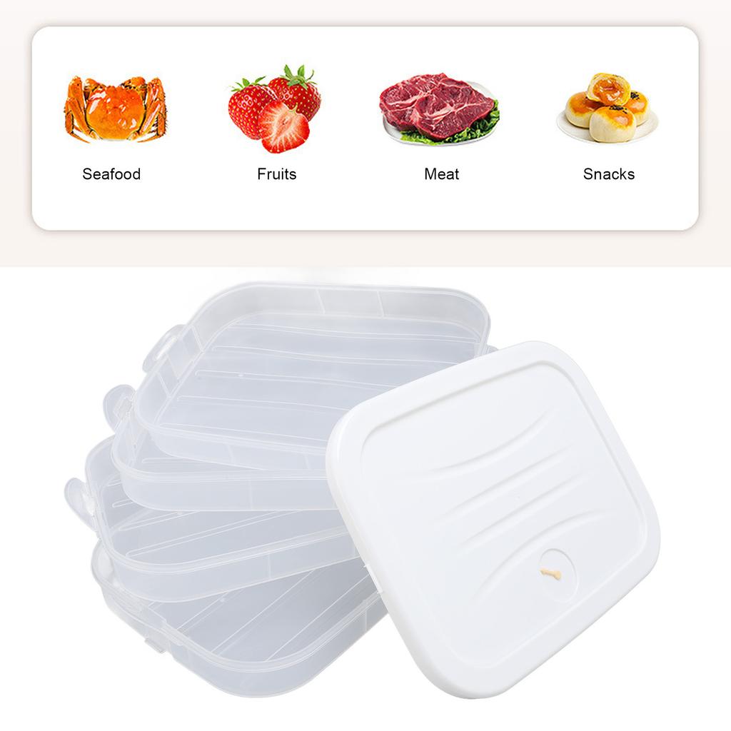 4 Layer Dumpling Storage Box with Lid Double Buckle Sealing Stackable Food Container for Kitchen Ref