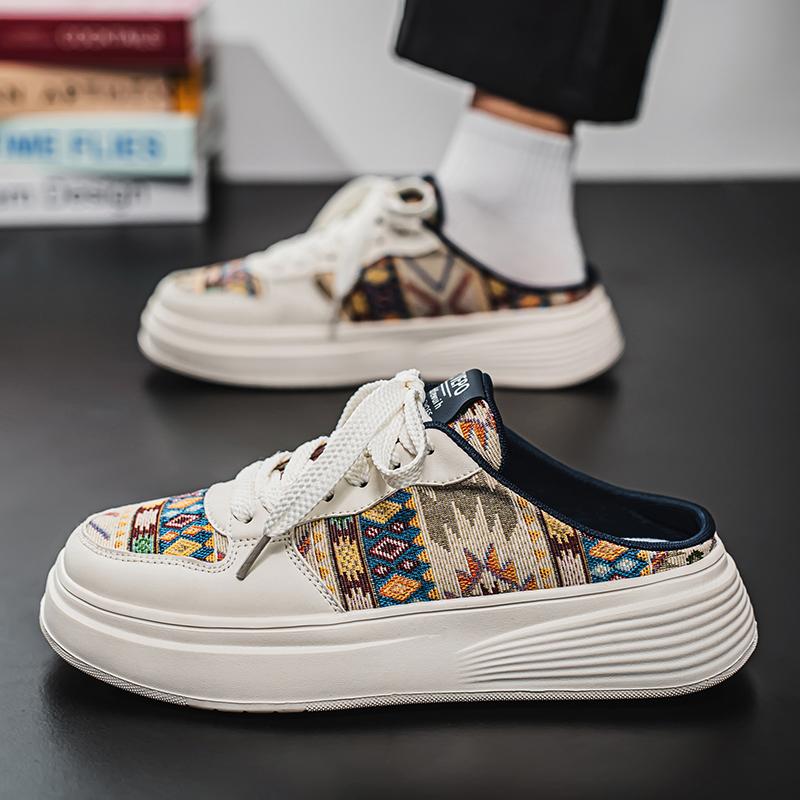 Summer Platform Half Shoes For Men Mules Flats Backless Loafers Slippers Man Slides Thick Bottom Mens Semi-Drag Casual Shoes