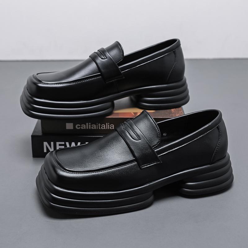 Fashion Fashion Trends Square Toe Men Leather Shoes Party Casual Thick Soled Shoes Slip-On Handmade Leather Loafers Moccasins Size 38-46