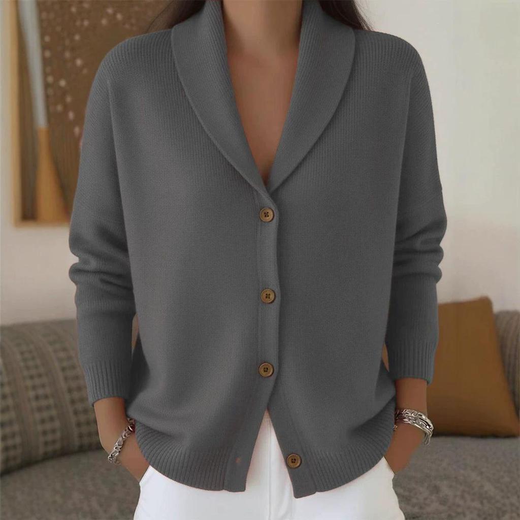European & American Autumn/Winter Women's Loose Knit Cardigan - Soft Lapel, Buttoned Plain Long Sleeve Sweater