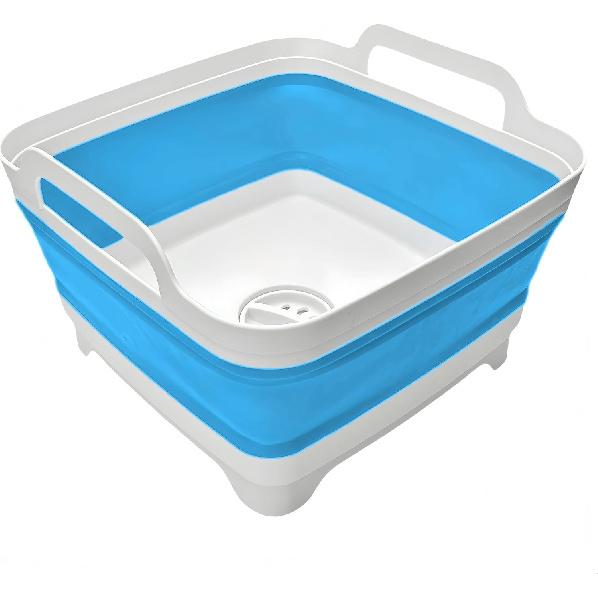 Collapsible Wash Basin 9L, Foldable Dish Tub with Drain Plug, Portable Collapsible Dish Basin, Camping Sink for Washing Dishes, Laundry & Kitchen