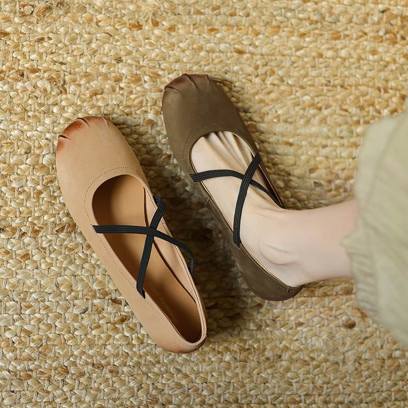 Krazing Pot Nubuck Fashion Spring Size 42 41 Beauty Flat with Women Round Toe Shoes Ballet Dancer Shallow Flats