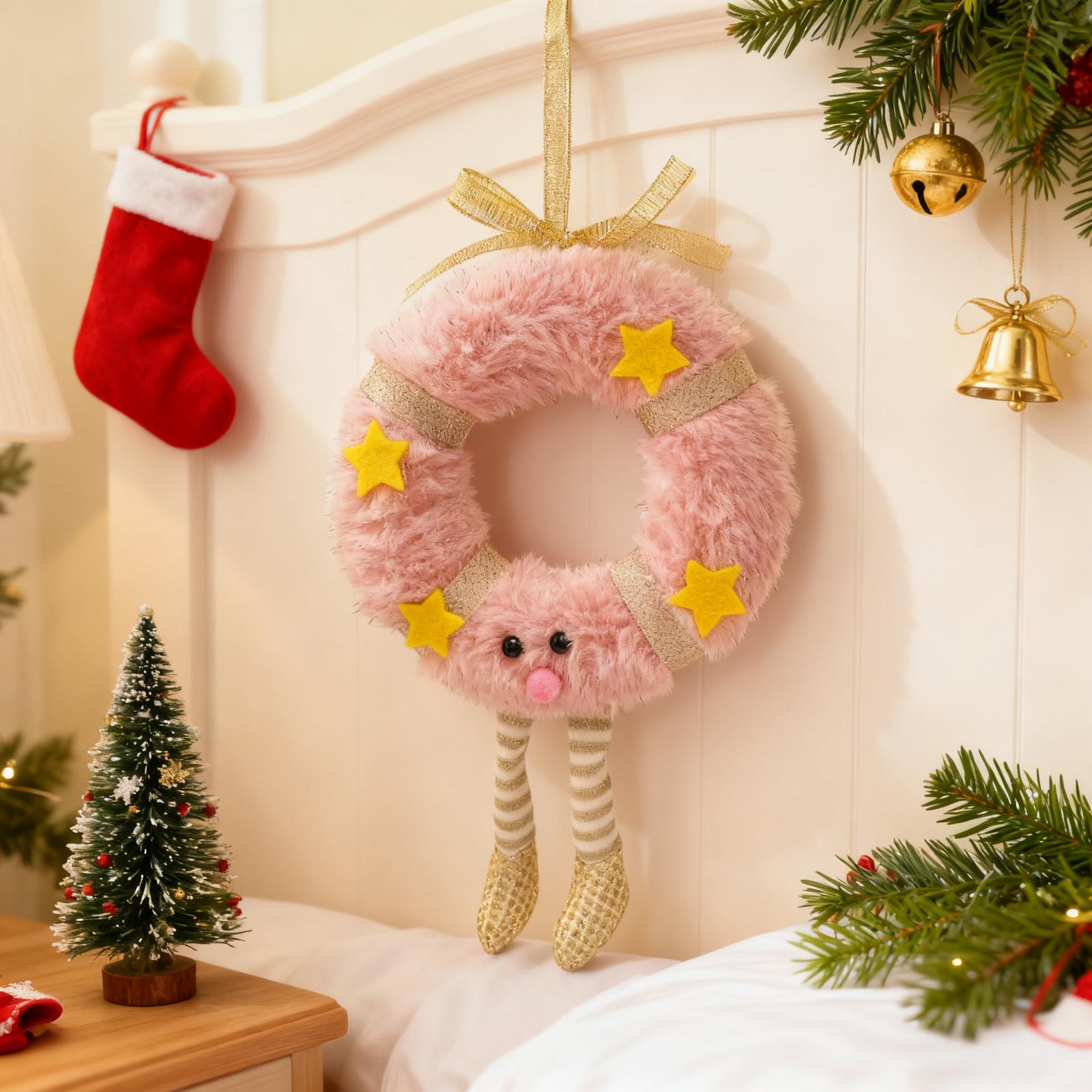 

Christmas Decorations - Christmas Plush Wreath Doll Pendant Christmas Gift Christmas Tree Ornaments Xmas Wreath Pendants рожевий
