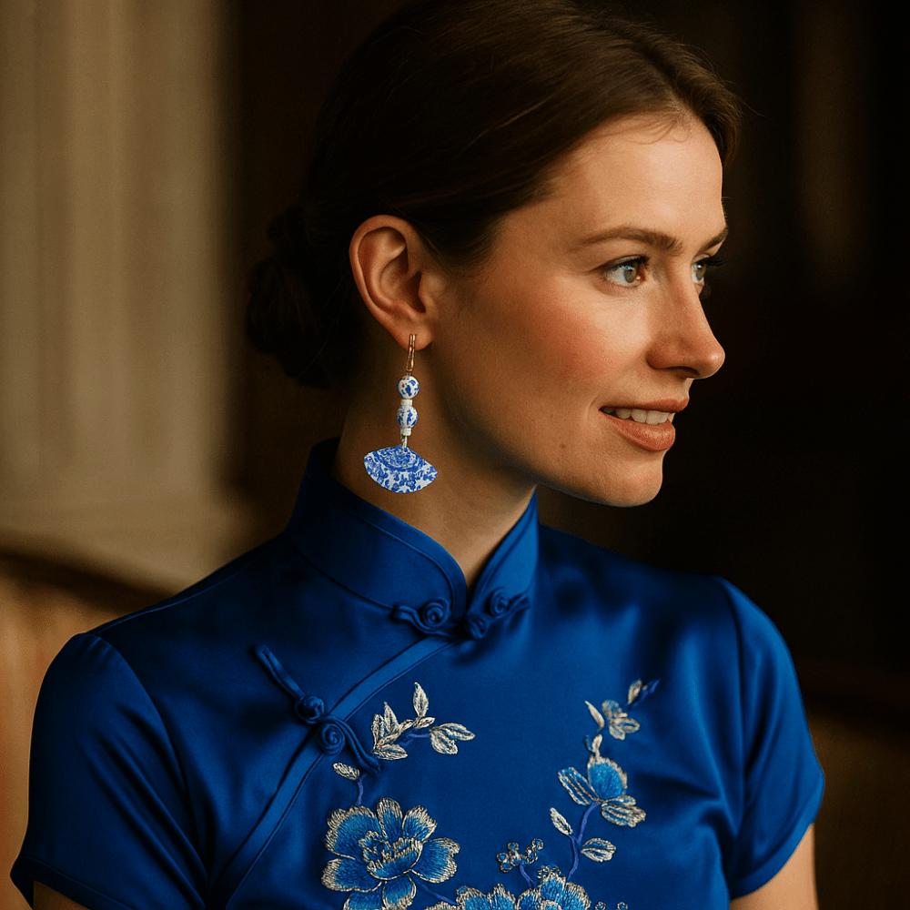 New Chinese Style Blue and White Porcelain Earrings Zinc Zinc Alloy Drop Earrings  Women