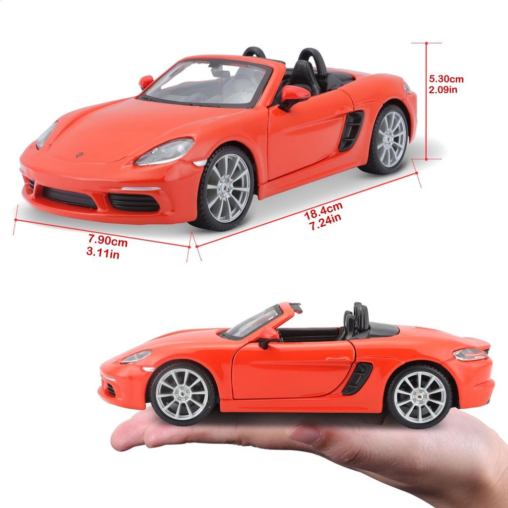 Bburago 1/24 Scale Porsche 718 Boxster Orange / Diecast Model Car, Finished Product, 18-21087 OG