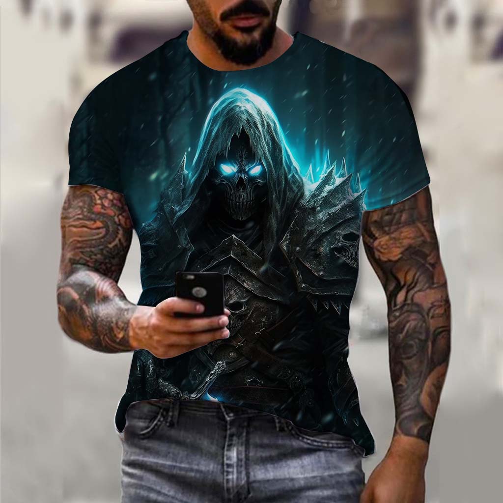 Men's T-Shirt Undead Skeleton Pattern 3d Print Short Sleeve  Casual Man Clothes Summer Sport Shirts Oversized Tees For Men Kids