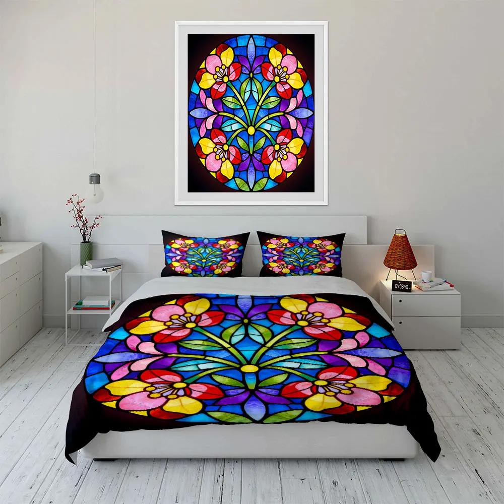 Colorful Floral Glass Art Set Soft Comfortable Duvet Cover Bedding Set Included 1*Duvet Cover & 2*Pillowcases gift