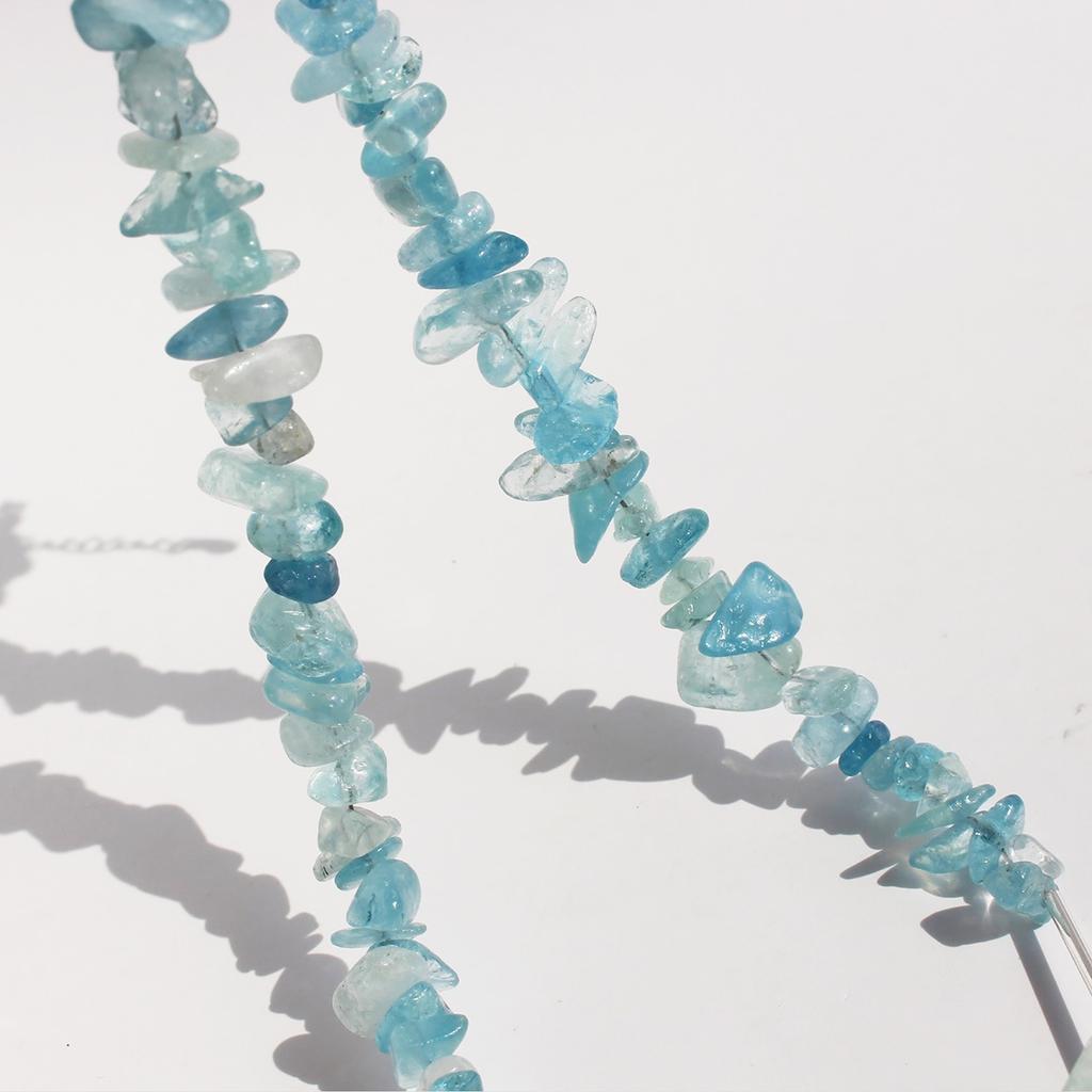 Summer Cool And Icy Imported Natural Aquamarine Beaded Necklace Silver Rock Sugar Square Earrings Set 456