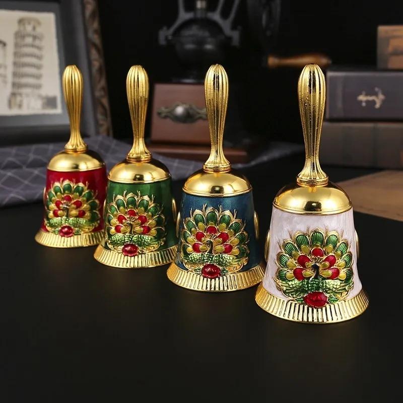 Alloy Hand Bell Dinner Bell Handicraft Engraved Peacock Hand Bell Loud and Clear Sound School Church Christmas BellAlloy Gift