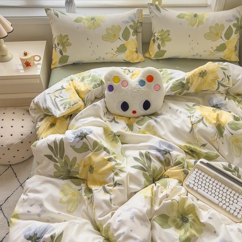 Klasse A Säuglings- und Kleinkindqualität Ins Kleiner Frischer Verdickter Abgeriebener Vier-Teile-Satz Hautfreundliche Laken Gewaschene Baumwolle Bettbezug Schlafsaal 3-teiliges Set