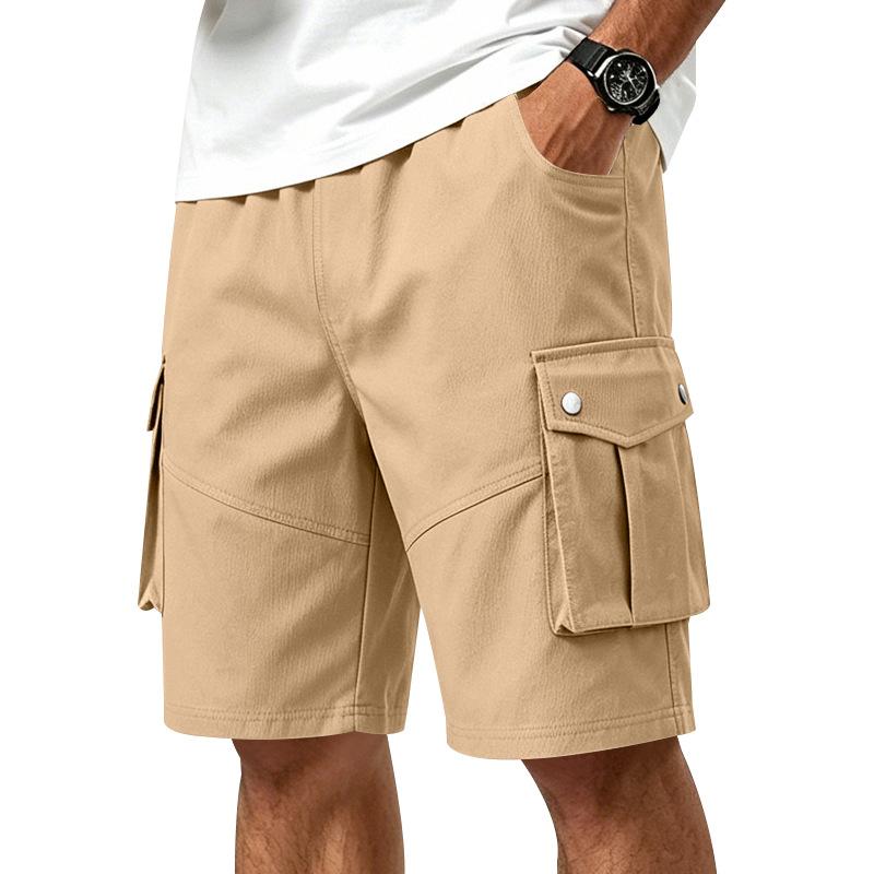 Men's Multi Pocket Cargo Shorts Elastic Waist Drawstring Loose Fit Casual Outdoor Work Shorts with Side Flap Pockets