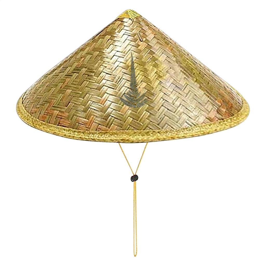 Chinese Straw Hat Handmade Rattan Hat Stylish Straw Hat with Adjustable Chin Strap for Fishing Gardening Camping Hiking Outdoors