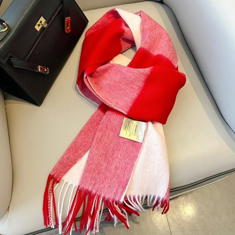 Camel brown 100 pure wool plaid scarf khaki women's winter thickened warm fringed shawl scarf