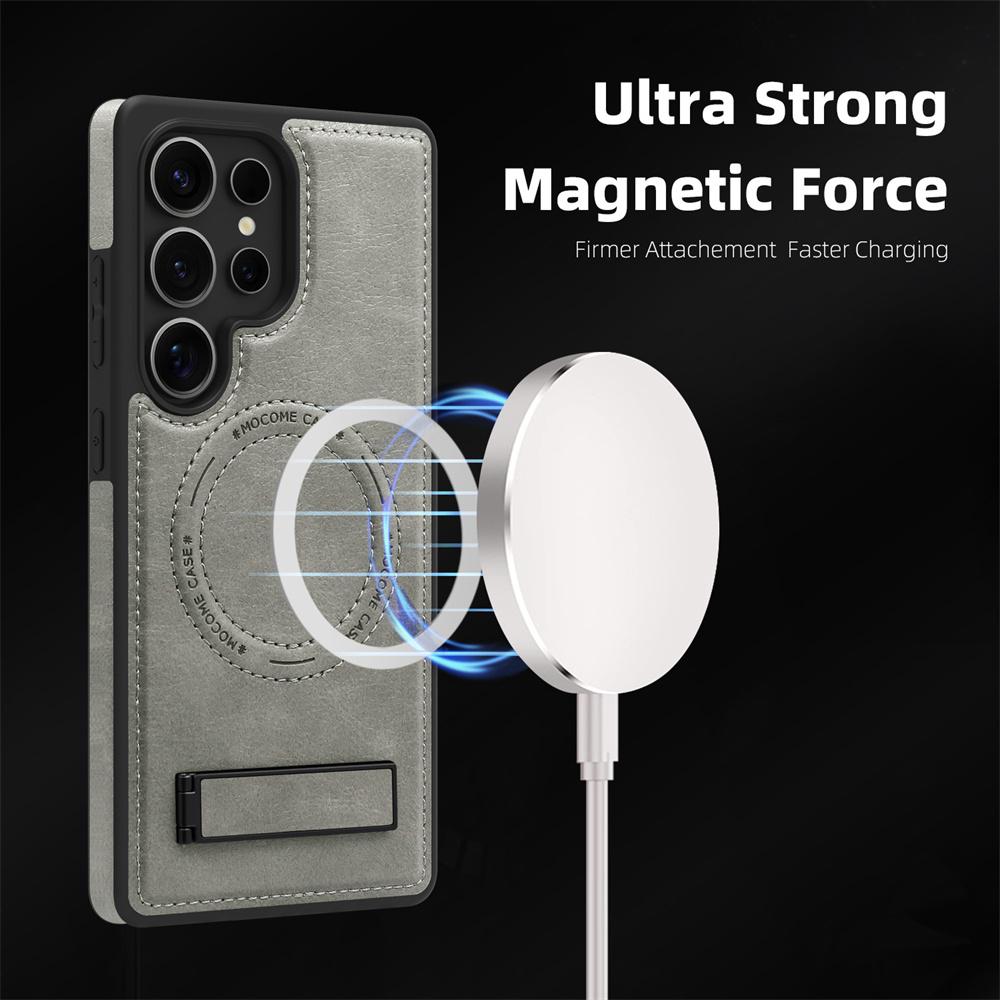 Supporto a Staffa Custodia Magsafe per Samsung Galax S25 Ultra EDGE S24 S23 FE S22 ZFold Flip 3 4 5 6 Copertura Magnetica in Pelle Antiurto