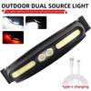 Cross border new COB headlight dual light source red and white outdoor running light Type-C charging cycling night fishing LED headlight
