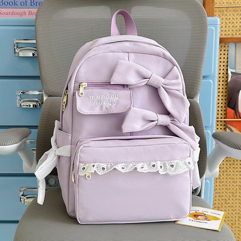 Mochila Escolar de Estudiante con Encaje de Lazo Gran Capacidad para Mujer