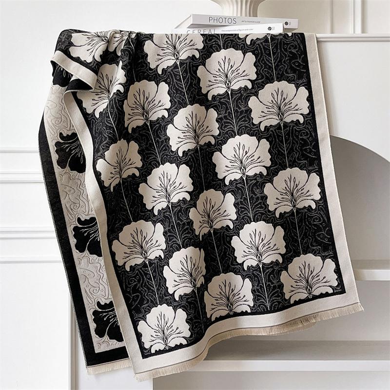 Luxury Winter Cashmere Scarf Women Floral Print Shawl Wrap Soft Pareo Elegant Poncho Femal Thick Warm Blanket Echarpe Pashmina