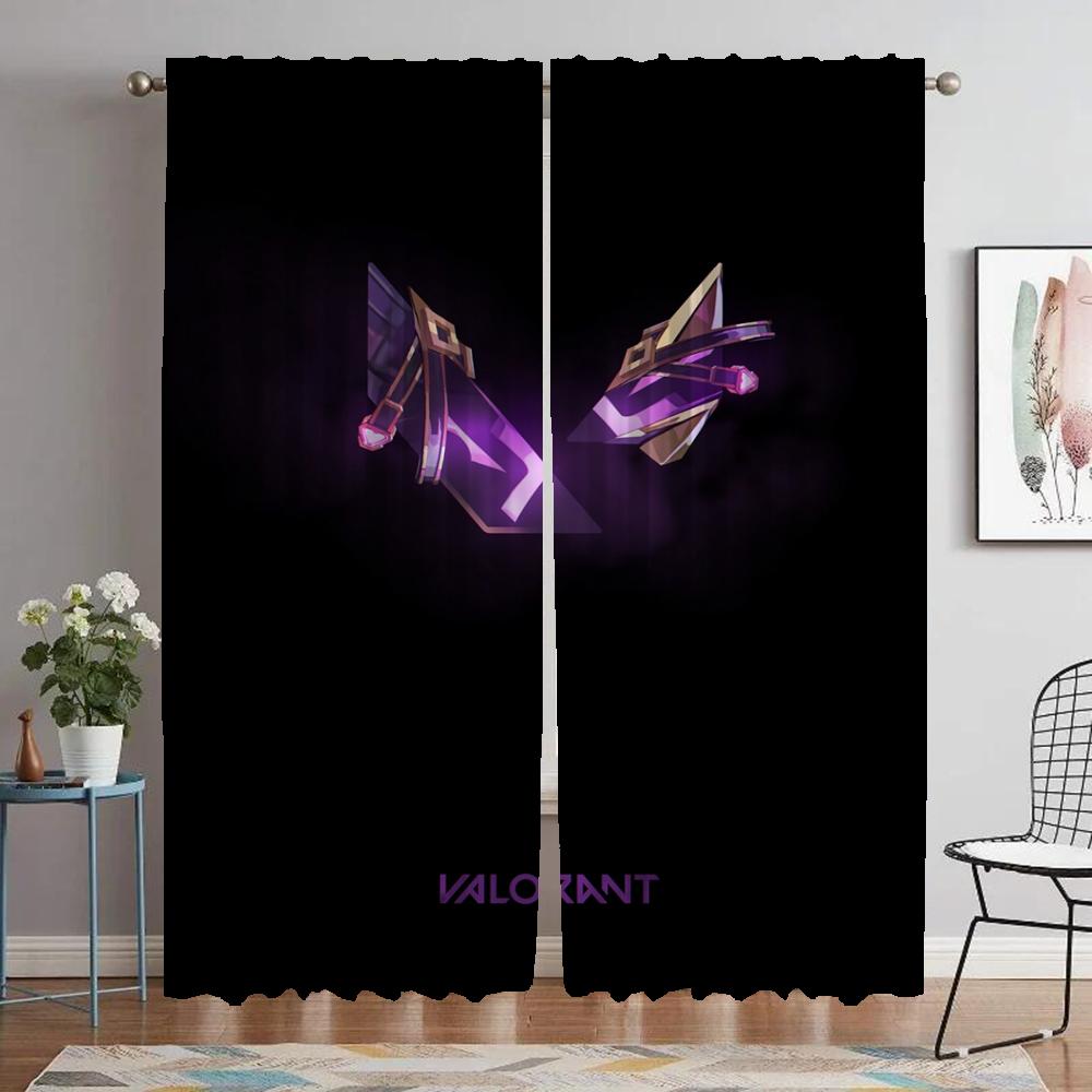 Valorant Kitchen Curtains for Living Room Tulle for Bedroom Blackout Curtain Partition Shades Home Interior Curtains 2 Pieces