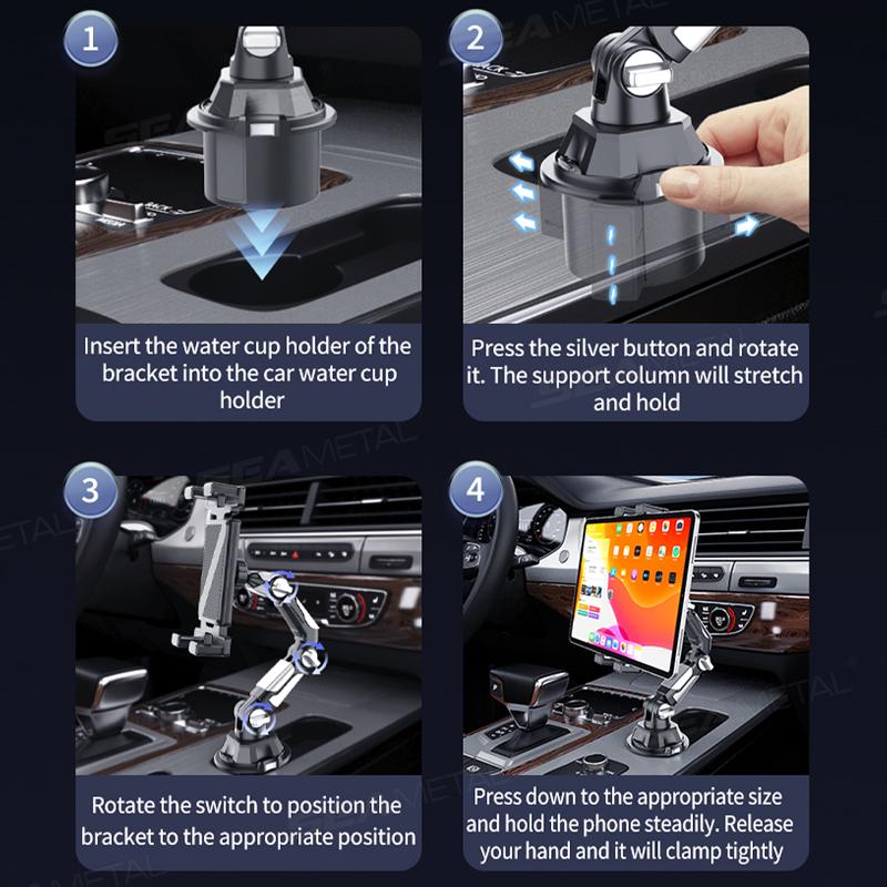 SEAMETAL Car Phone Mount On Cup Holder 6.5-9.5CM Adjustable Base Tablet/Phone Holder 360-Degree Flexible Rotation Phone Stand