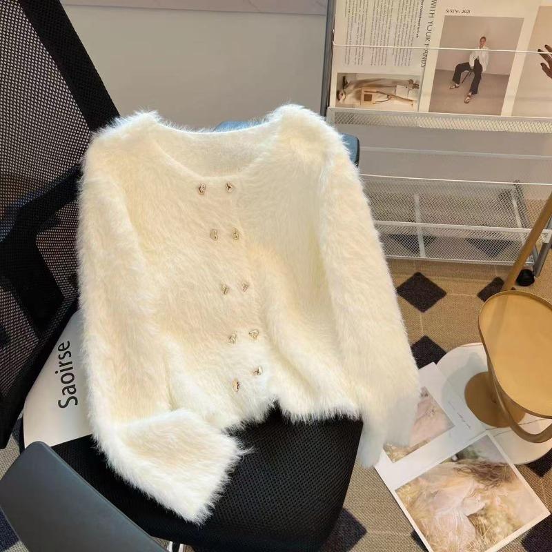 

Exquisite imitation mink jacket women s autumn and winter new high-end pure desire short sweater top L білий