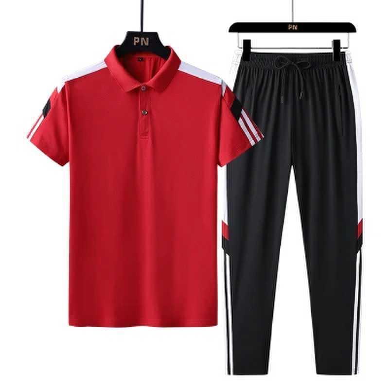 

Dm Большой размер спортивный костюм мужской летний короткий рукав футболка длинные брюки два предмета тонкой повседневной спортивной одежды 7XL