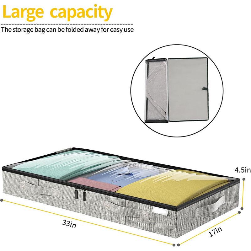 

Under-Bed Clear Storage Box with Zipper for Blankets, Clothes, and Shoes Gray Faux Linen Single