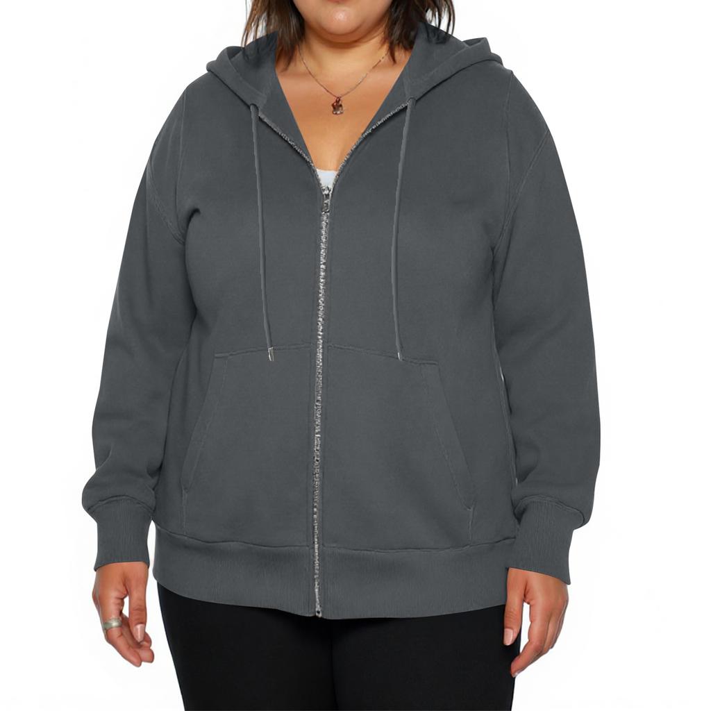 Damenmode Lässig Übergröße Langarm Reißverschluss Farbe Kapuzenjacke
