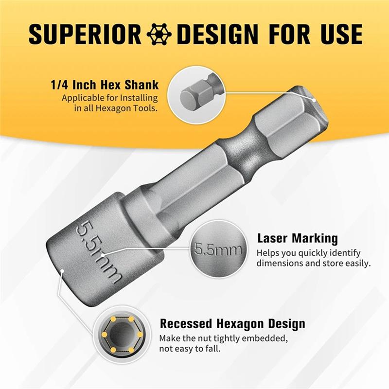 Fresh 14PCS Powerful Socket Hexagonal Wrench Hexagonal Handle Screwdriver Socket Extension Rod Pneumatic Screwdriver Insert