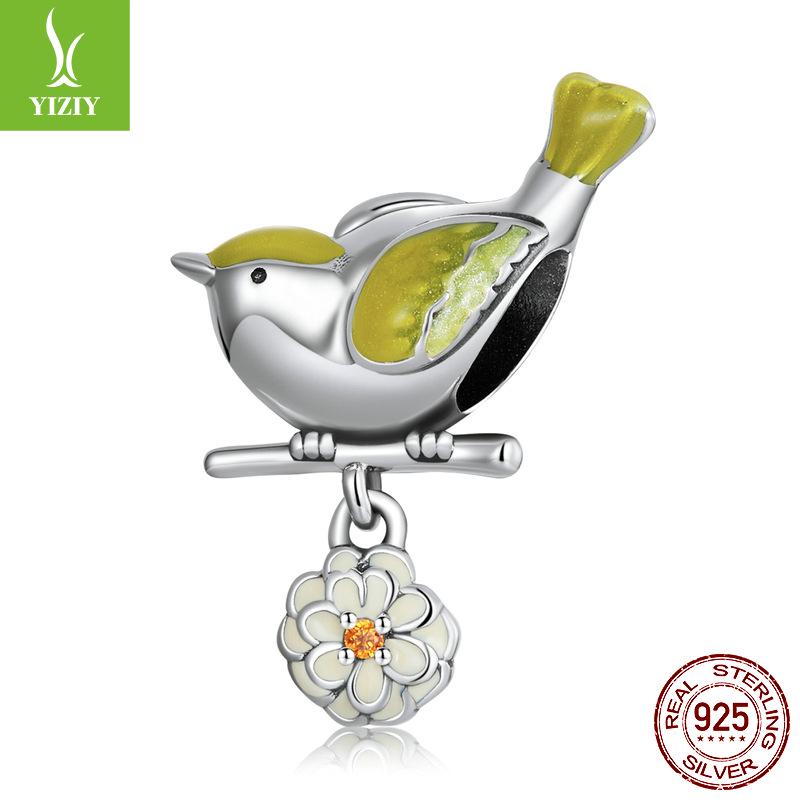 

Шарм в виде птицы из стерлингового серебра 925 пробы для браслета «Сделай сам» с коллекцией красочных бусин с масляной эмалью Sterling Silver S925