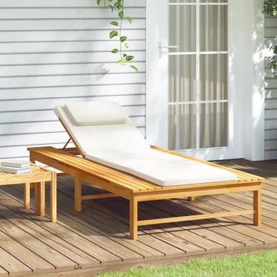 Vidaxl Sun Lounger With Cushions, Cream, Solid Acacia Wood