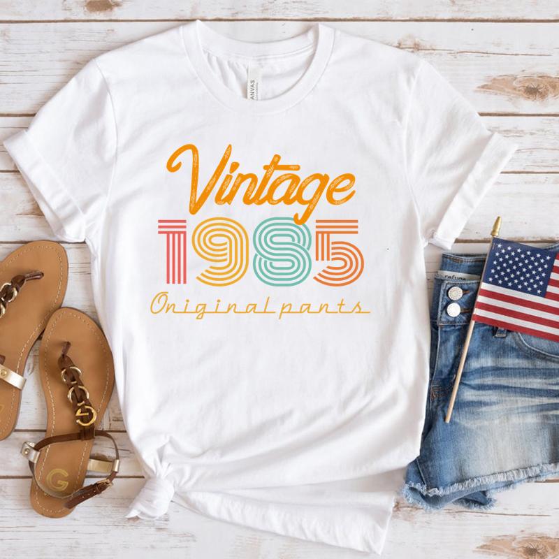 (Premium T-shirt)New Hot Vintage 1985 T-Shirts Fashion Women Girls Summer Tee Shirt Casual Short Sleeve Round Neck Tops T-Shirts