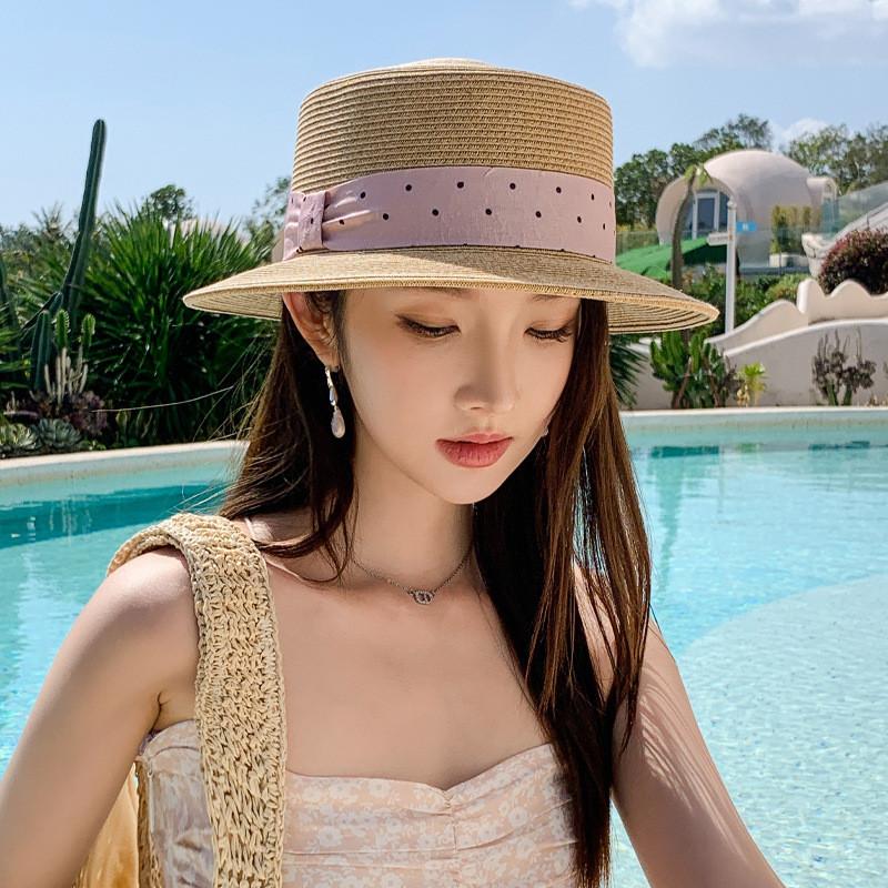 French Elegant Straw Hat With Wide Brim For Summer Sun Protection