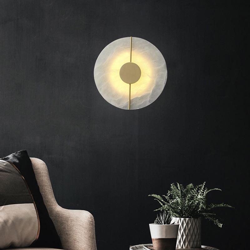 Nordic Copper Marble Wall Lamp: Postmodern Round Design for Bedroom, Living Room, Office, Hotel or Lobby.