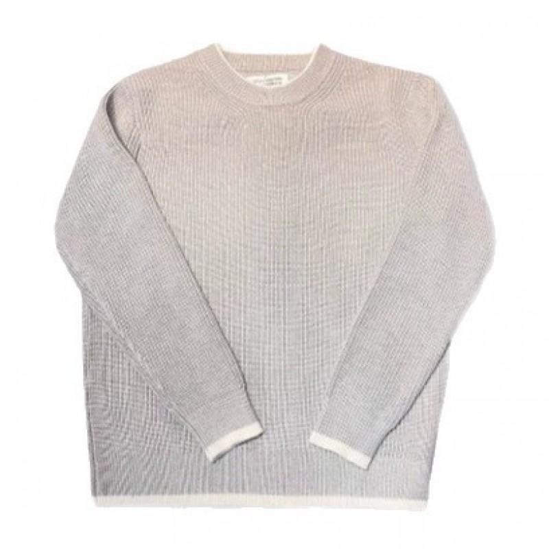 Mens Oversized Thick Knit Sweater Round Neck Long Sleeve Street Style Light Gray Winter