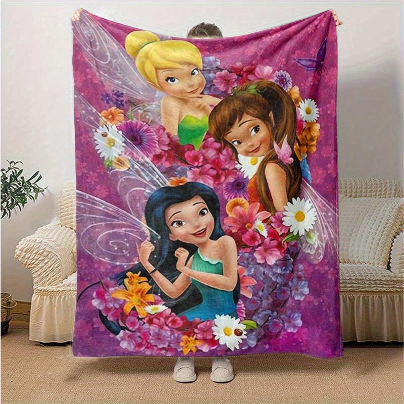 1pc. Cartoon Fairy Flowers Design Blanket, Soft Throw for Home Decor, Gift Idea, All Seasons Use, Perfect for Couch or Bedding (Pink Backgro