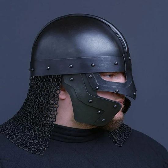 Raven Helmet Medieval Spangenhelm LARP Reenactment Armor, Steel Skullcap with Beak Face Guard and Chainmail Aventail