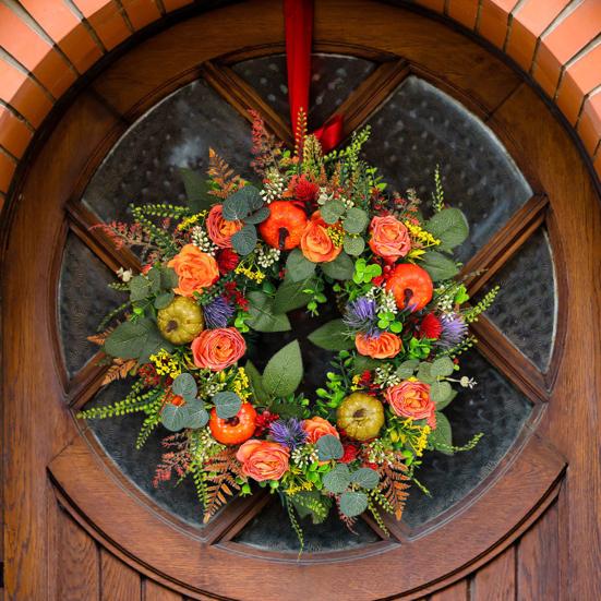 Fall Wreath for Front Door 16 Inch Autumn Artificial Wreath with Pumpkin Peony Flower