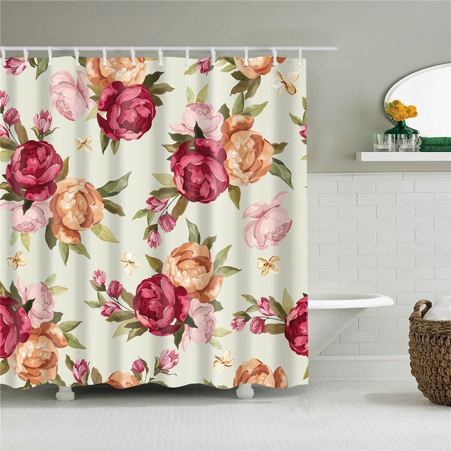 Flower Dandelion Red Rose Small Fresh Shower Curtains Bathroom Curtain Set Frabic Waterproof Polyester Bathroom Decor With Hooks