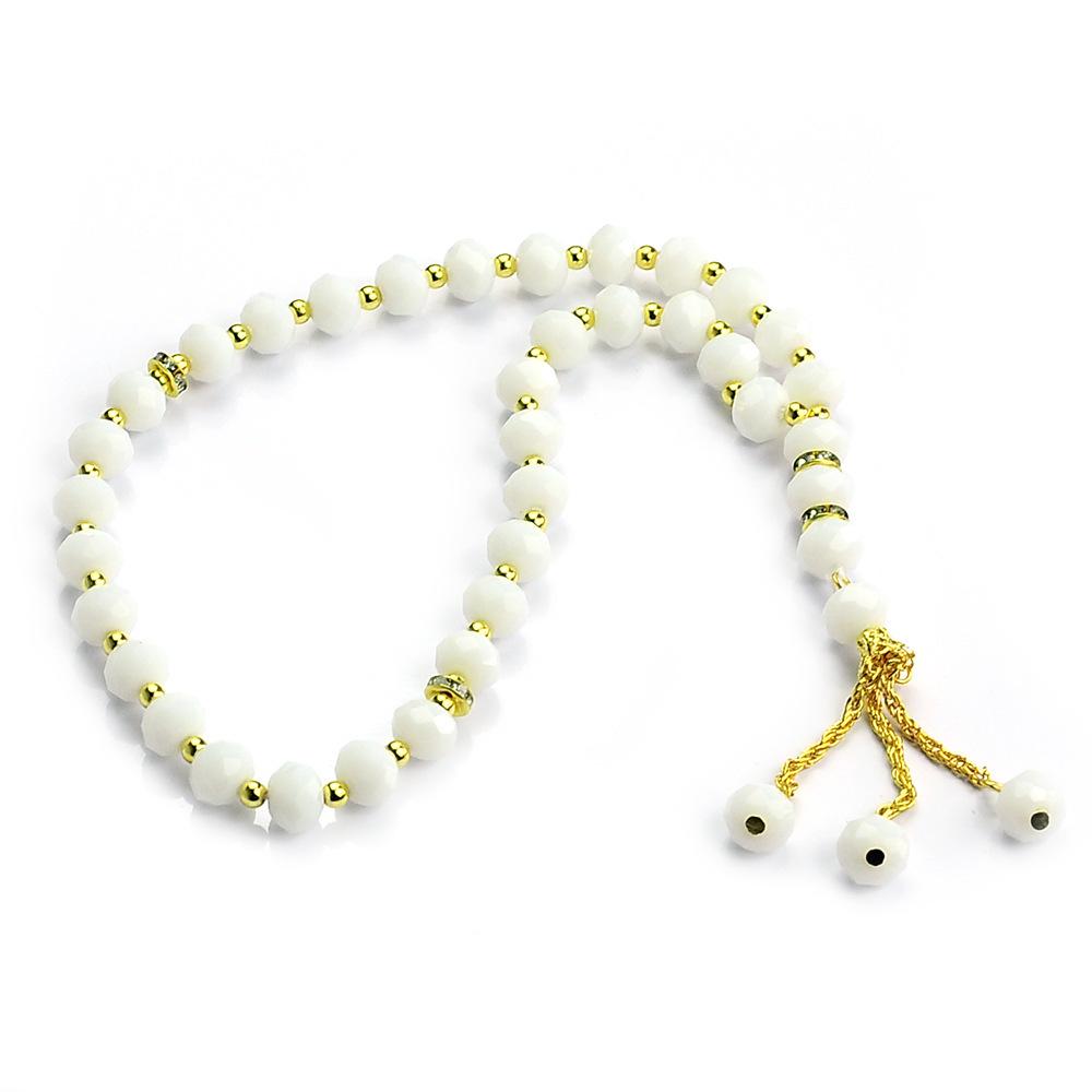 33-Bead 10MM Glass Tasbih Bracelet with Hazan Beads белый
