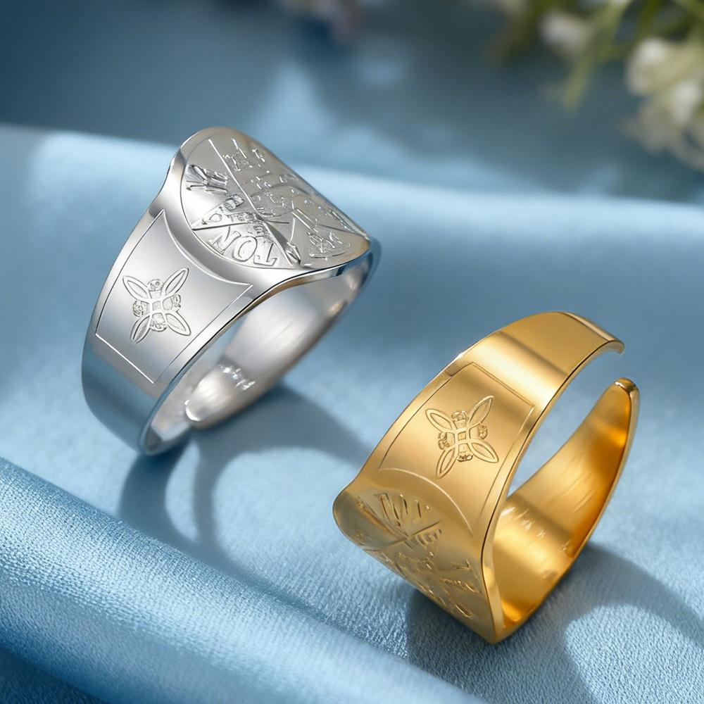 Dawapara Witch Knot and Tetragrammaton Pentagram Ring Double Protection Symbol Adjustable Ring Stainless Steel Wiccan Jewelry