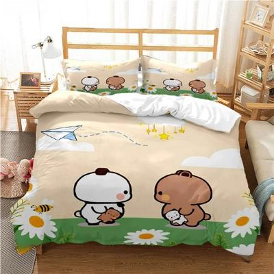 Set Biancheria da Letto in Microfibra Orsetto Carino Cartone Animato, Regalo di Compleanno per Bambini con Cerniera Decorazione Stanza Adolescenti Adulti Set 3 Pezzi Copripiumino