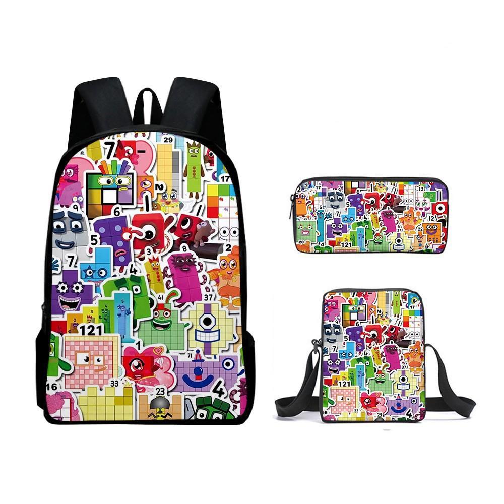 Digital Building Block Backpack Numberblocks Student Schoolbag Backpack Meal Bag Three-Piece Set