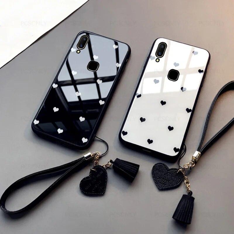 

Стеклянный чехол для VIVO V3 Max V5 V7 Plus V9 V11 V11i V15 V17 Pro V19 Neo Fashion Love Heart Жесткий чехол для телефона